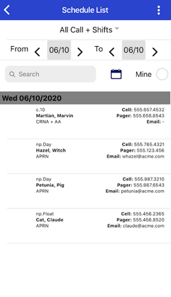 screenshot of list view